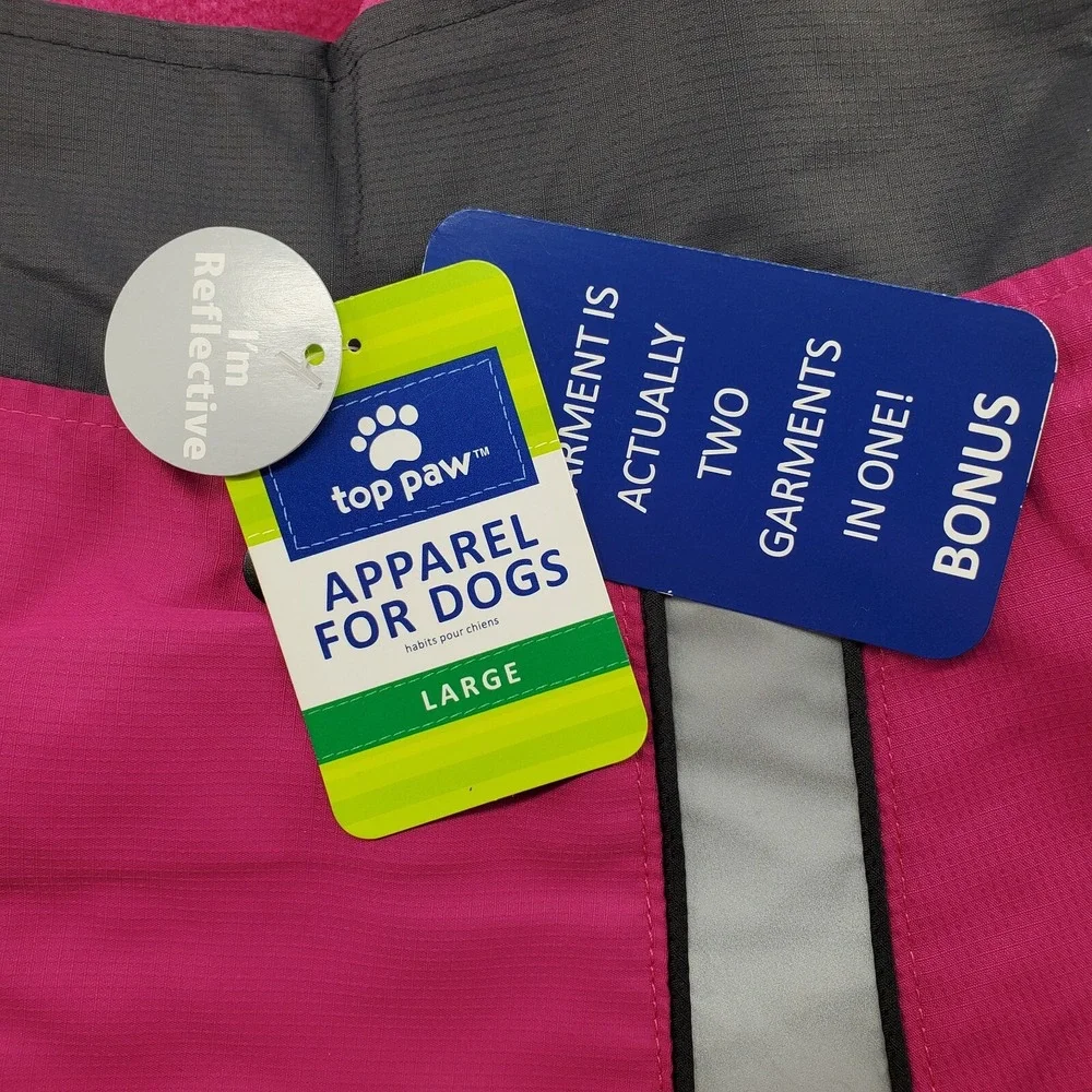 Dog Sweater Coat Reflective Vest Size Large Pink Gray Top Paw 2 in 1 Safety Vest